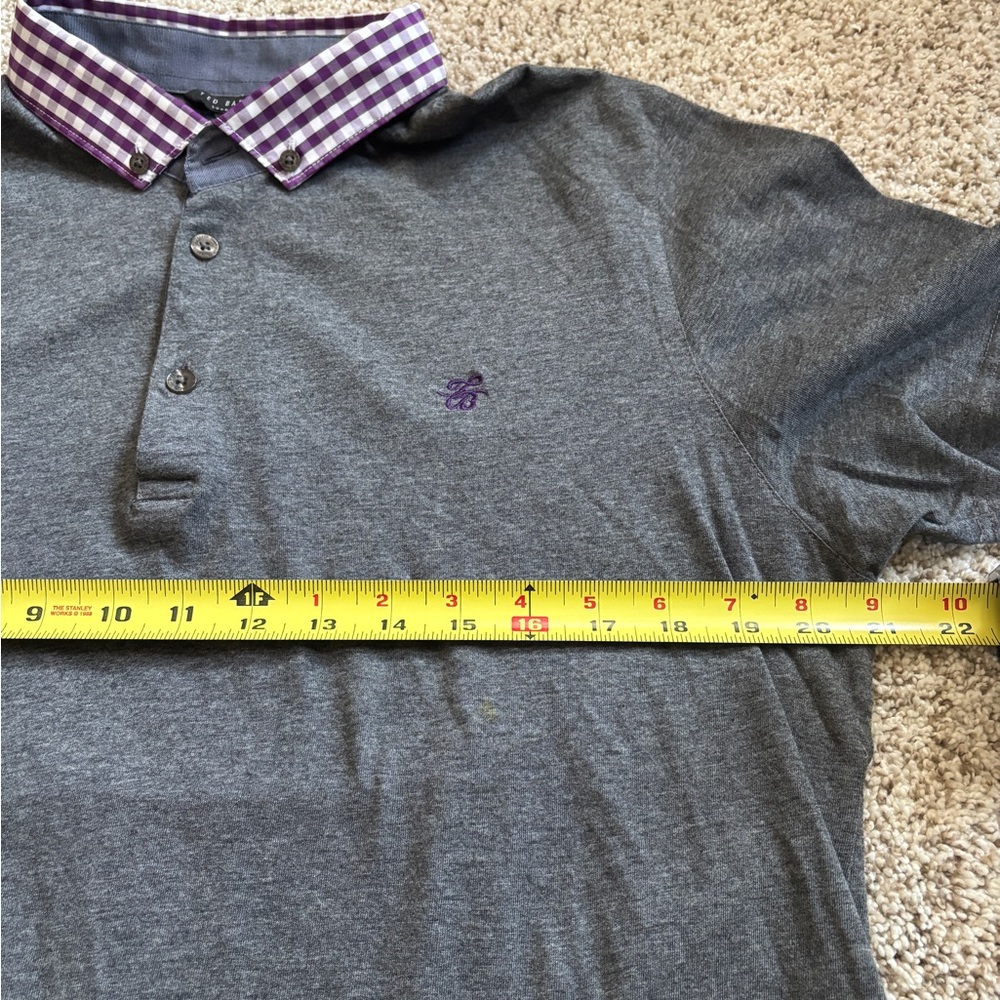 TED BAKER LONDON Men’s Polo Charcoal Gray Gingham Button-down Collar Size 5 - Picture 9 of 11